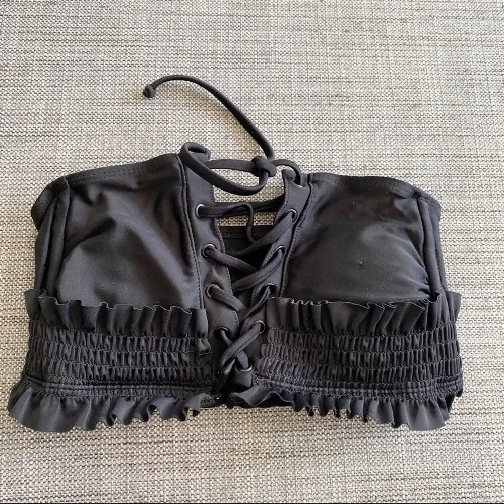 Xhilaration black lace up front smocked back bikini